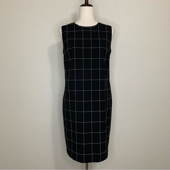 Lauren Ralph Lauren Windowpane Plaid Leather Trim Sheath Dress - Picture 2 of 13